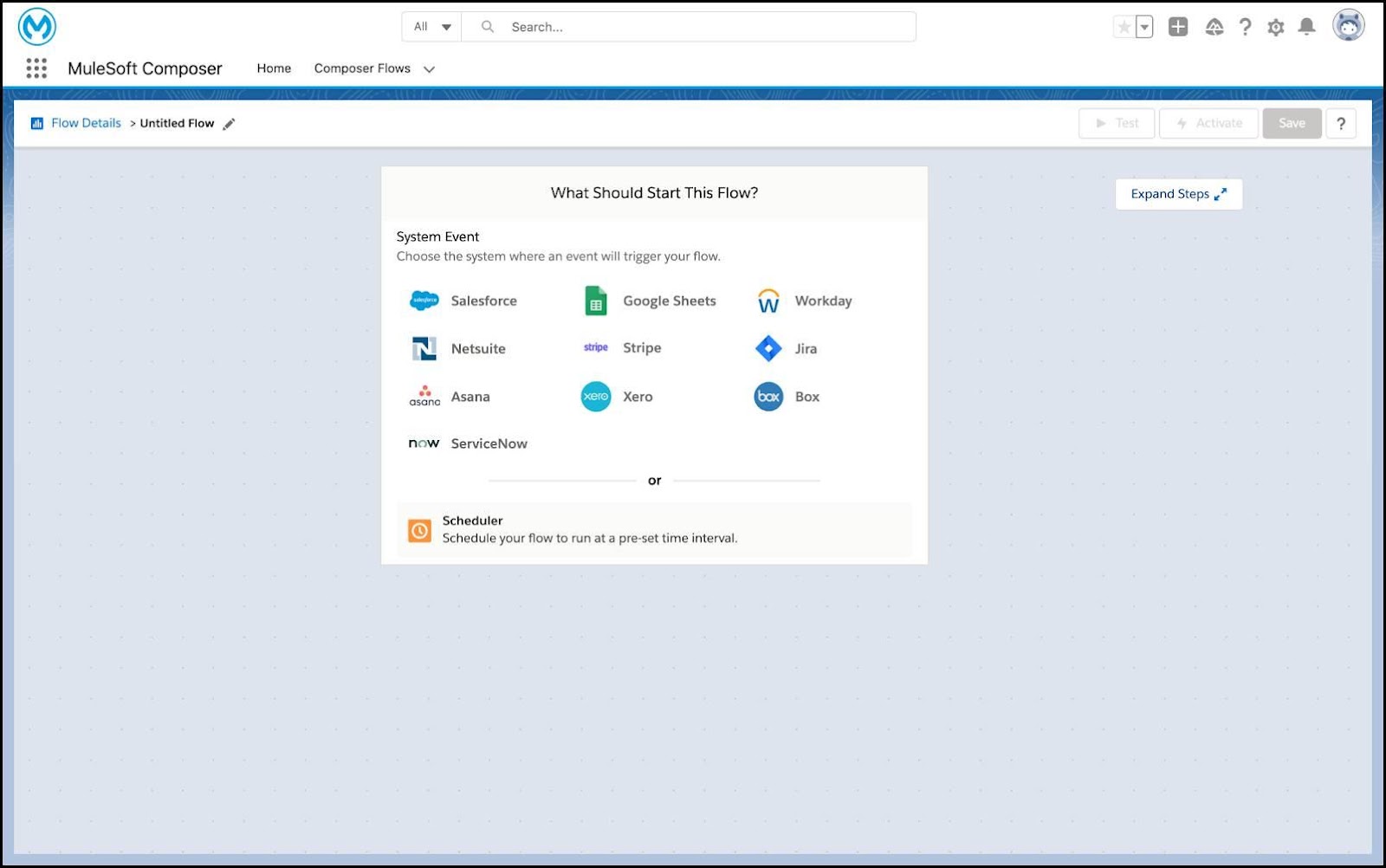 MuleSoft screen with app choices