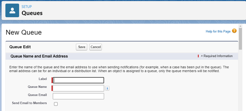 Add the Label Name, Queue Name, and Queue Email to get notifications.